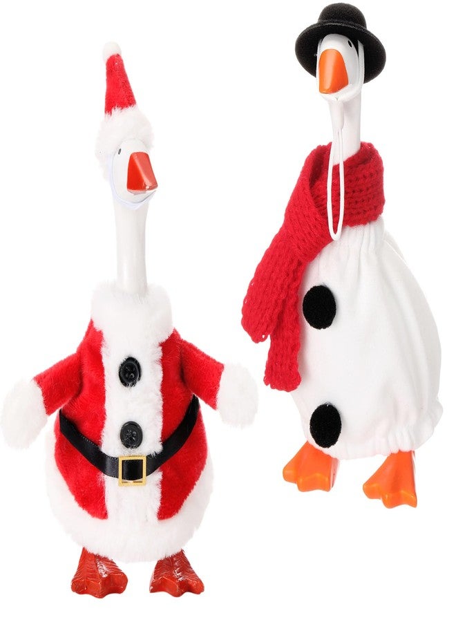 Abbylike 2 Sets Christmas Mini Desk Goose Outfits 7 Inch Cute Magnetic Silly Goose Statue Winter Holiday Decor Gifts for Christmas Holiday Home Office Table Desk Key Holder Decor(Santa Claus Snowman) - Image 1